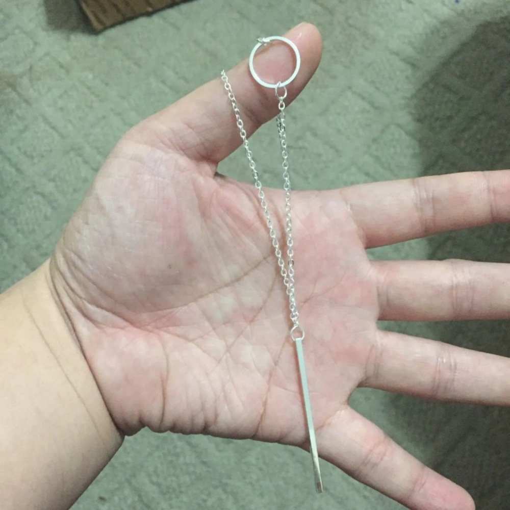 Silver Long Chain Vertical Bar Lariat Necklace - Picture 2 of 3